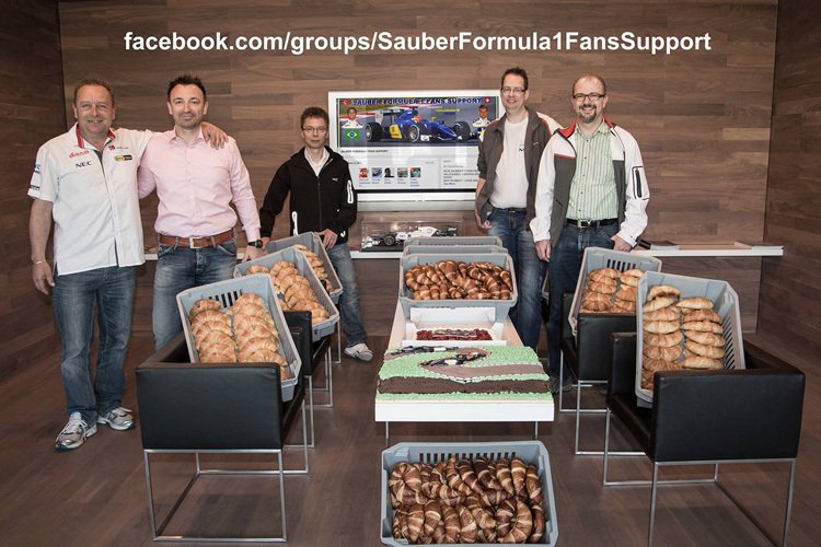 Die Sauber-Teammitglieder dürfen sich freuen: Die Fans bescheren ihnen 400 Gipfeli und Kuchen sowie acht Tage lang kostenlosen Kaffeegenuss