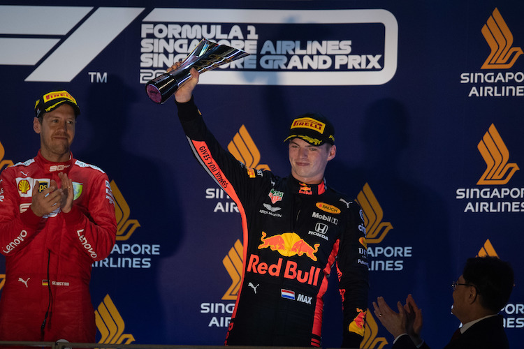 2019 wurde Max Verstappen in Singapur Dritter hinter Sebastian Vettel und Charles Leclerc