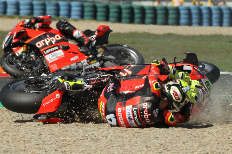 Alvaro Bautista was hit in the gravel bed by Johnny Rea at Magny-Cours