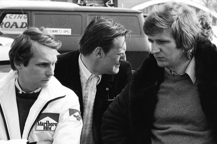 Bubo mit Niki Lauda und Techniker Indra 1973 am Salzburgring