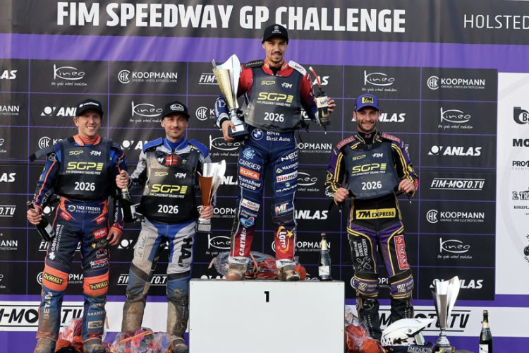 Die Top-4 in Holsted (v.l.): Andzejs Lebedevs, Leon Madsen, Dominik Kubera und Kacper Woryna