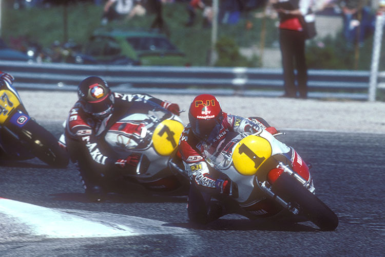 Le Castellet-GP 1981: Kenny Roberts vor seinem Yamaha-Teamkollegen Barry Sheene