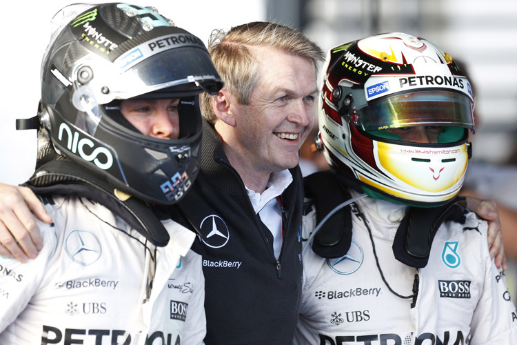 Thomas Weber mit Nico Rosberg und Lewis Hamilton