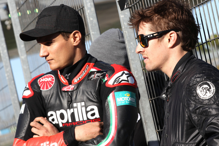 Aprilia-Testfahrer Alex Hofmann mit Nicky Hayden