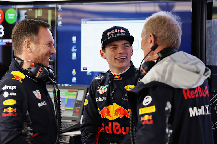 Red Bull Racing-Teamchef Christian Horner, Max Verstappen. Red-Bull-Rennchef Dr. Helmut Marko