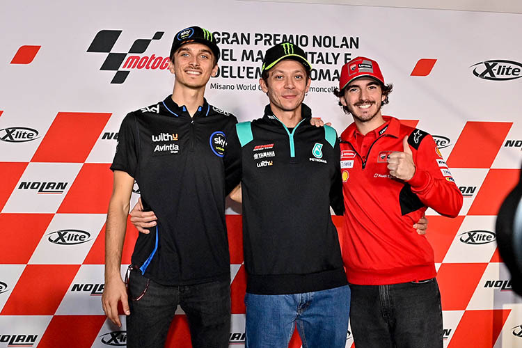 Rossi mit seinen Schützlingen Luca Marini (li.) und Pecco Bagnaia