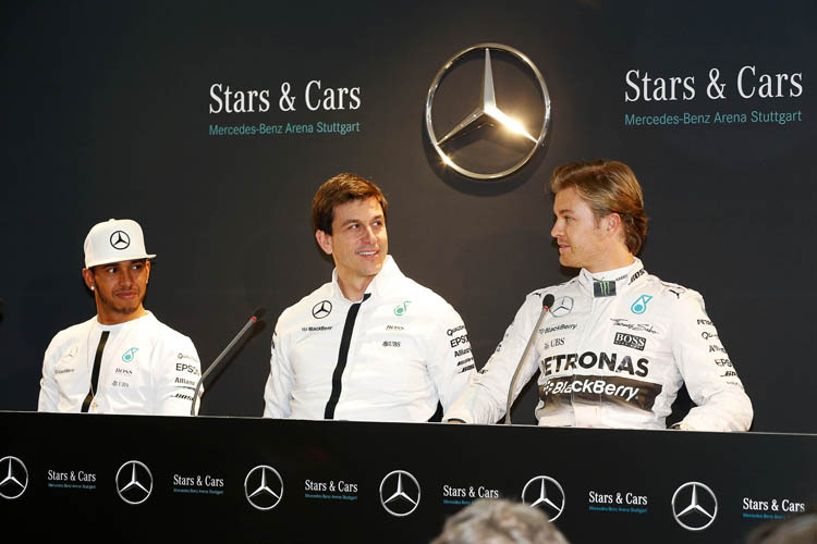 Lewis Hamilton, Toto Wolff und Nico Rosberg stellten sich auch den Fragen der Journalisten
