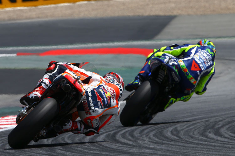 Marc Márquez musste in Barcelona mit dem zweiten Platz hinter Yamaha-Star Valentino Rossi vorlieb nehmen