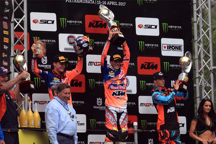 In Italien gab es ein reines KTM-Podium in der MX2-Klasse: Prado siegte vor Jonass und Lieber