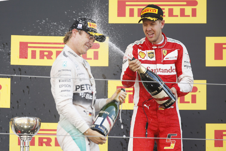 Nico Rosberg und Sebastian Vettel auf dem Siegerpodest