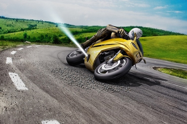 So will Bosch Motorradunfälle verhindern: Ein Gasstoss aus einer seitlichen Düse fängt das wegrutschende Motorrad ab