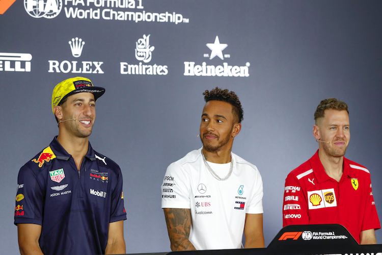 Daniel Ricciardo, Lewis Hamilton und Sebastian Vettel