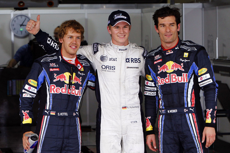 São Paulo 2010: Nico Hülkenberg nach seiner Pole zwischen Vettel und Webber