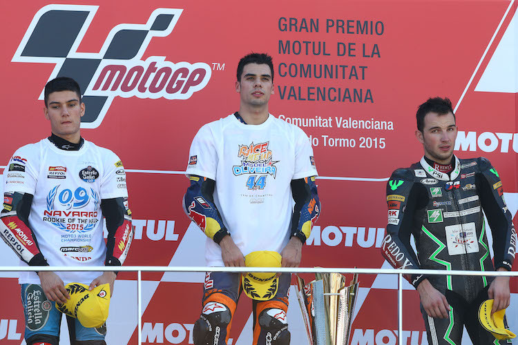 Moto3-Podium: Navarro, Oliveira, Kornfeil