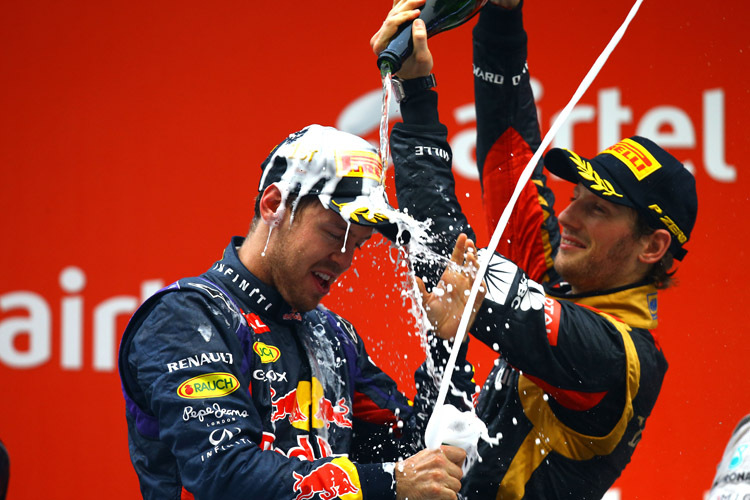 Verdiente Champagner-Dusche: Sebastian Vettel gehört zu den ganz Grossen der Formel-1-Geschichte