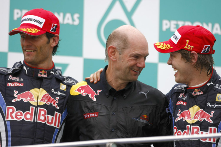 Erfolgstrio: Mark Webber, Adrian Newey, Sebastian Vettel 