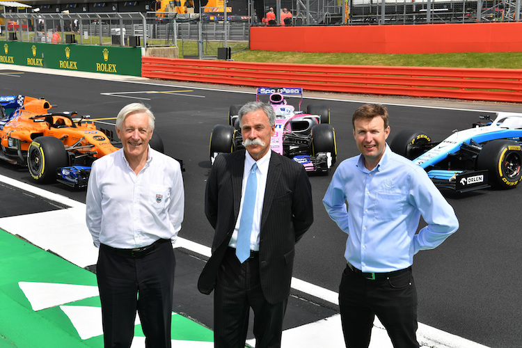 BRDC-Chef John Grant, Formel-1-CEO Chase Carey und Silverstone-Geschäftsleiter Stuart Pringle
