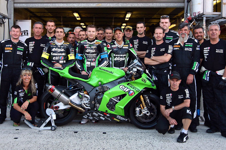 Das Team SRC Kawasaki mit Lagrive, Leblanc und Foret (v.l.)