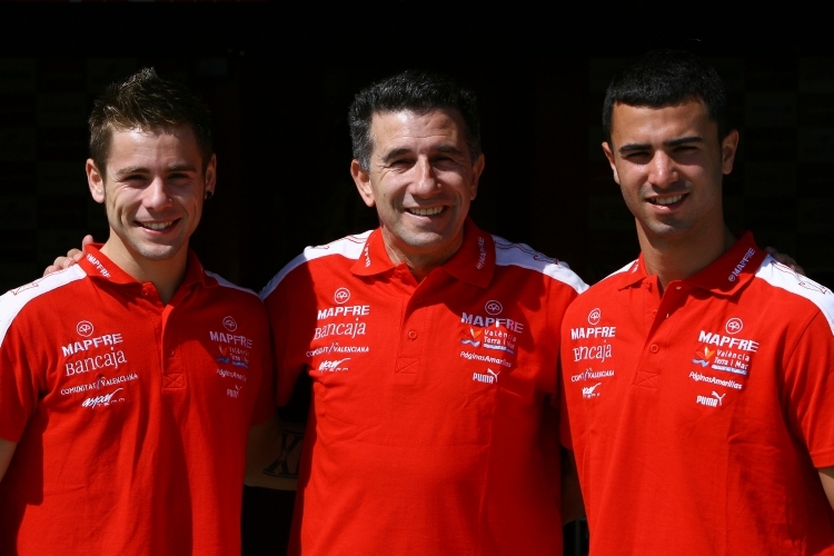 Alvaro Bautista(li.), Martinez(mitte) und Mike Di Meglio