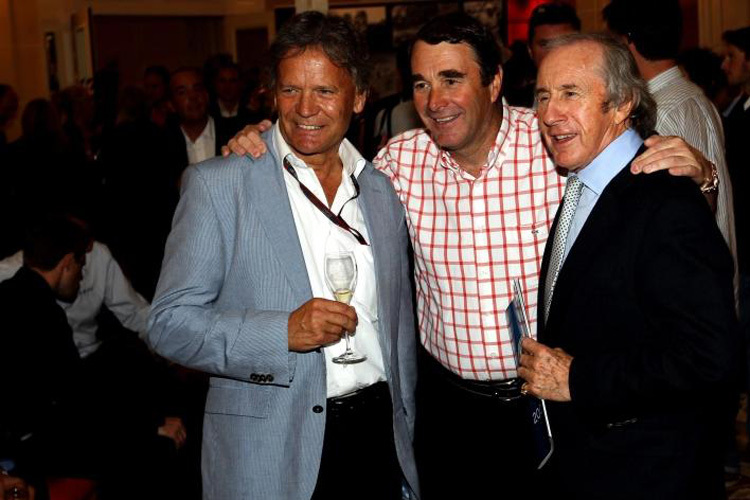Marc Surer mit Nigel Mansell und Sir Jackie Stewart