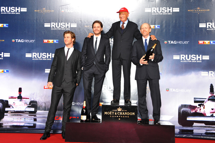 Die Helden von Rush: Chris Hemsworth, Daniel Brühl, Niki Lauda und Ron Howard