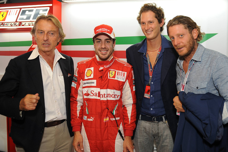 Ex-Ferrari-Präsident Montezemolo mit Fernando Alonso sowie den Agnelli-Enkeln John und Lapo Elkann