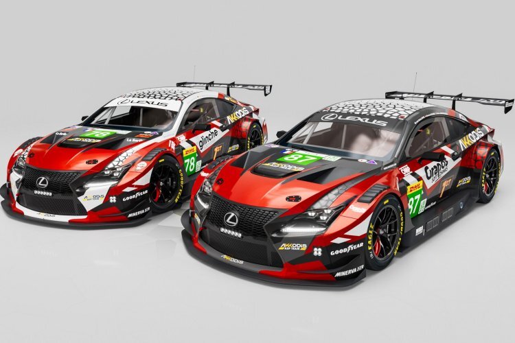 Rot, Schwarz und Weiß auf den zwei Lexus RC F LMGT3