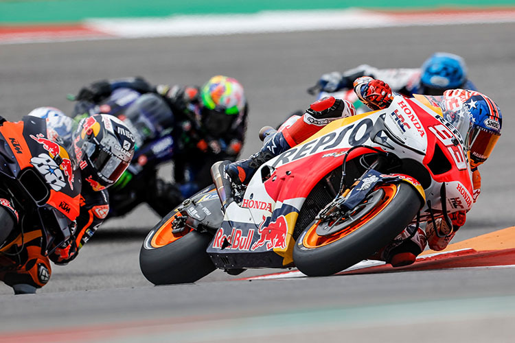In the race: Marc Márquez (93) ahead of Oliveira (88), Morbidelli and his brother Alex 