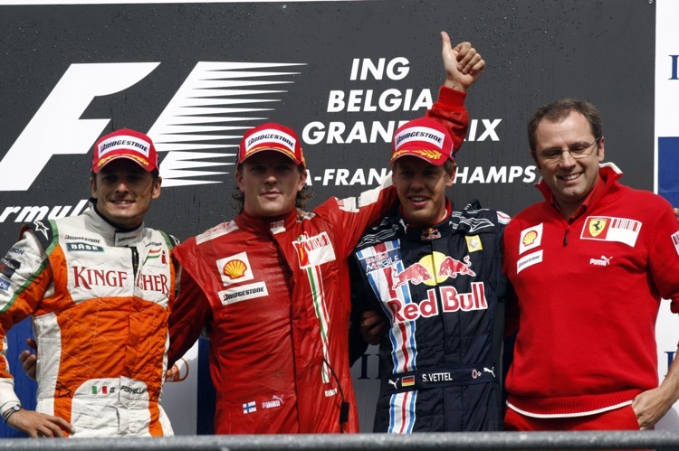 Fisichella mit seinen neuen Kollegen Räikkönen und Domenicali