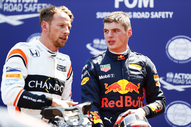 Jenson Button und Max Verstappen nach dem Monaco-GP 2017