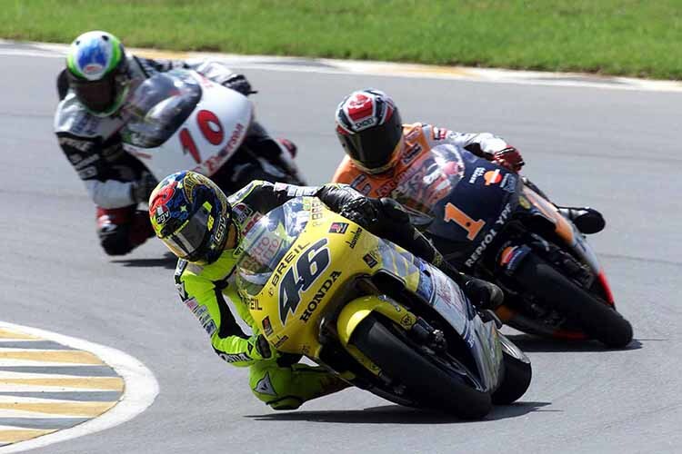 Das Rennen in Welkom 2000: Rossi (46) vor Crivillé (1) und Barros (10)