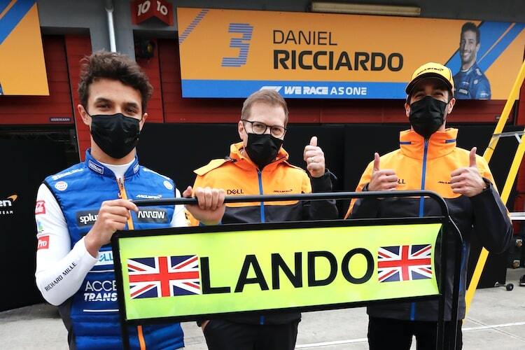 Lando Norris, Andreas Seidl und Daniel Ricciardo
