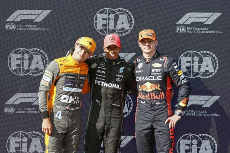 Lando Norris, Sir Lewis Hamilton & Max Verstappen