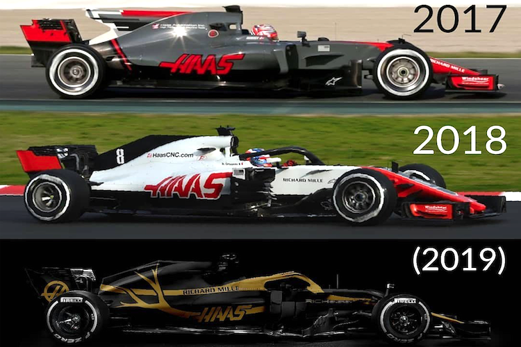 Die verschiedenen Lackierungen der Haas-Rennwagen