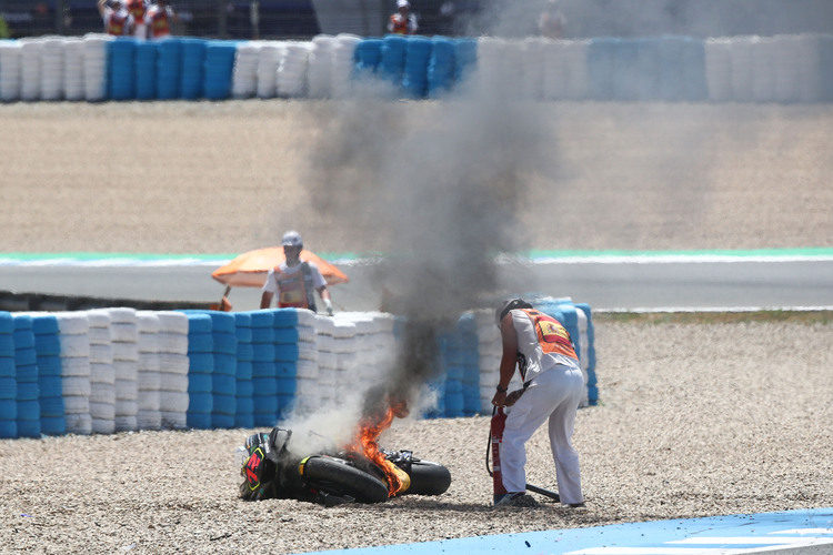 Die Ducati des Italieners ging in Flammen auf