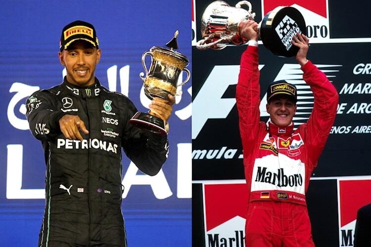 Lewis Hamilton in Bahrain 2022 und Michael Schumacher in Argentinien 1998