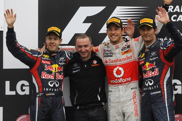 Sebastian Vettel, Paddy Lowe, Jenson Button und Mark Webber