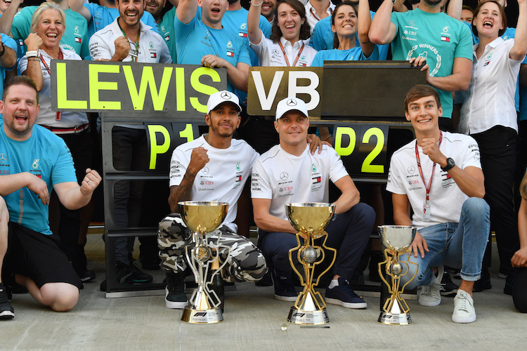Lewis Hamilton, Valtteri Bottas und George Russell in Sotschi 2018