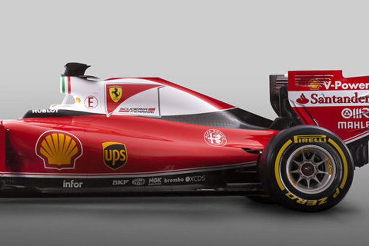Der neue Ferrari von der Seite. Erkennen Sie die Dachform von Marlboro?