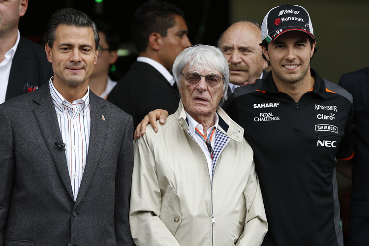 Enrique Peña Nieto (links) mit Bernie Ecclestone und Sergio Pérez
