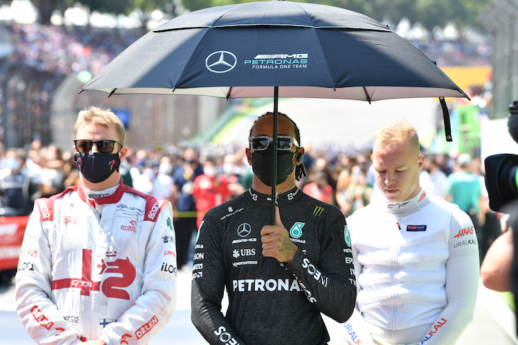 Kimi Räikkönen, Lewis Hamilton und Nikita Mazepin