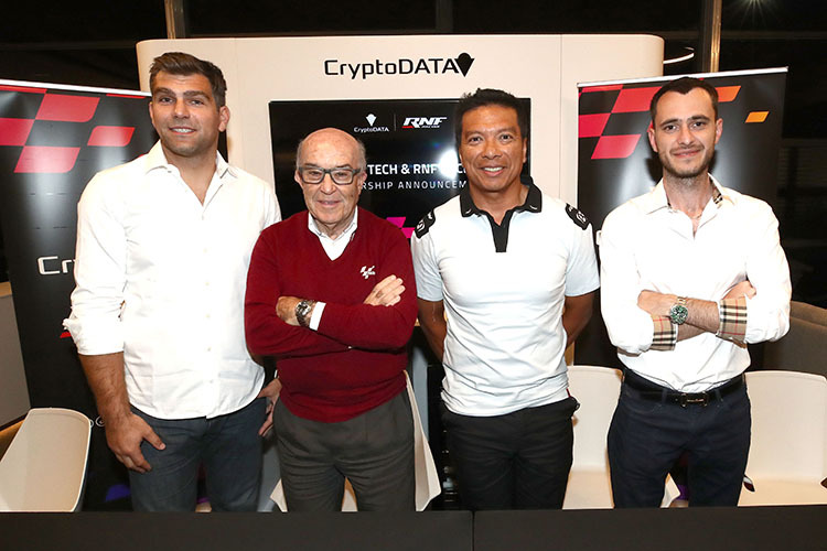 CryptoDATA-Teamvorstellung in Valencia 2022: Toma, Carmelo Ezpeleta, Razali und Maruntis 