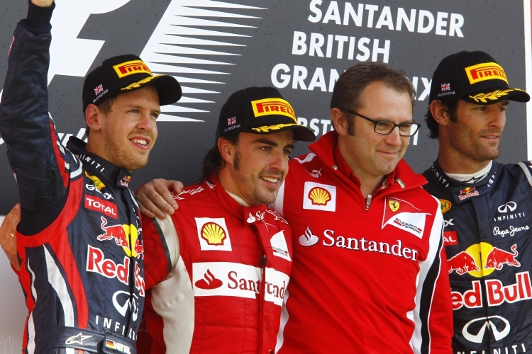 Sebastian Vettel, Fernando Alonso, Stefano Domenicali und Mark Webber