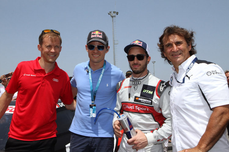 Mattias Ekström, Sebastien Ogier, Andrea Dovizioso und Alex Zanardi (v.l.n.r.)
