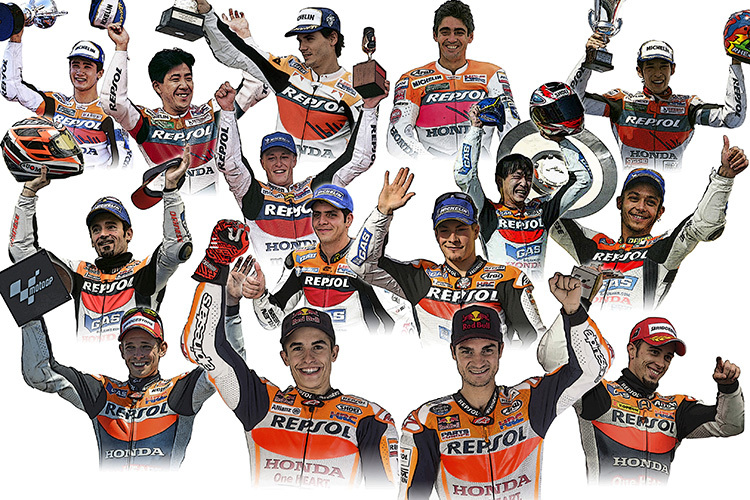Die bisher 15 Fahrer des Repsol-Honda-Teams