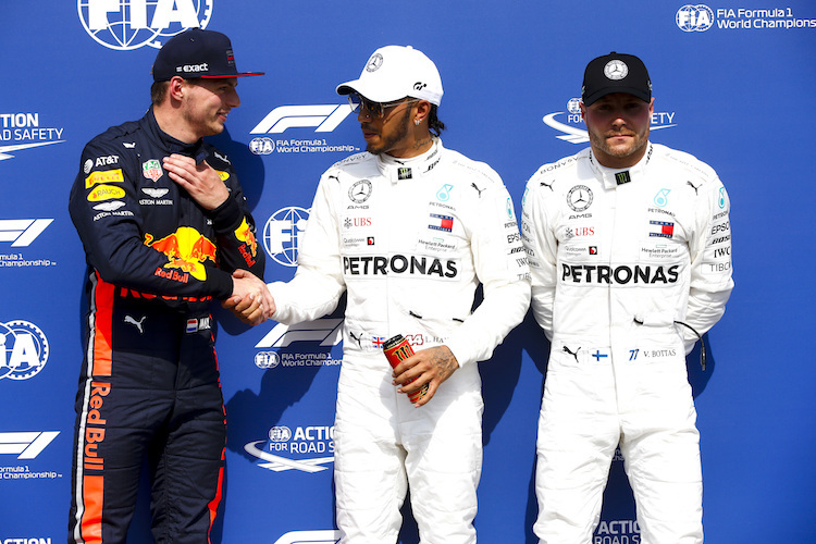 Die drei erfolgreichsten Fahrer der ersten Saisonhälfte: Max Verstappen, Lewis Hamilton und Valtteri Bottas