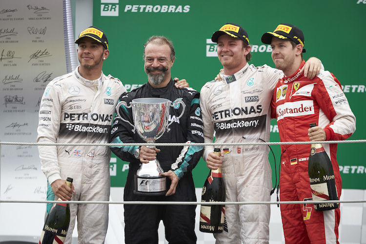 Das Podium in São Paulo: Hamilton, Rosberg, Vettel