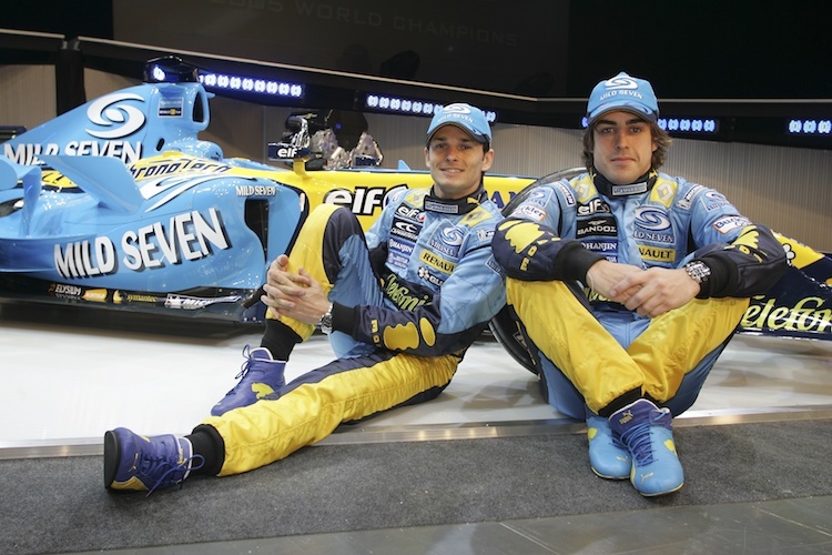 Giancarlo Fisichella und Fernando Alonso hatten viel Spass als Teamkollegen