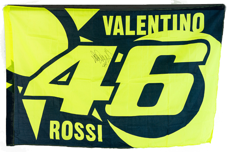 Eines der Exponate: Flagge mit Autogramm von Valentino Rossi