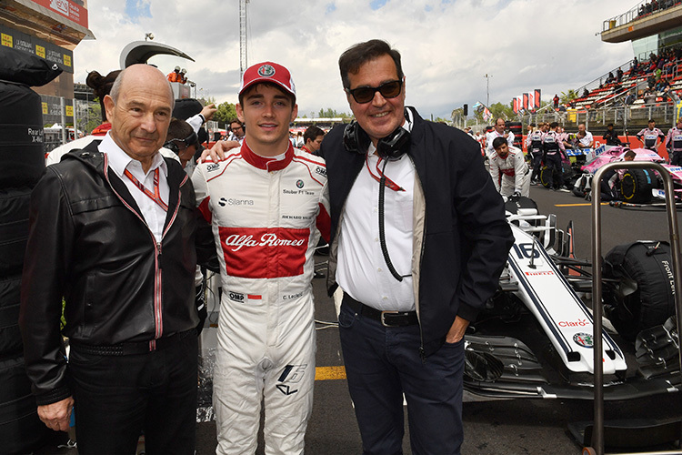 Peter Sauber (links), Charles Leclerc und Pascal Picci in Spanien